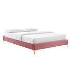 Modway - Sutton Performance Velvet Cadre de lit complet, Rose poussiéreuse-Poutre centrale renforcée et jambes de soutien