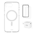 AXS - Ensemble de départ - Ultra Clear, protecteur d'écran et chargeur 30W pour iPhone 17e / 16e-Étui résistant aux chutes avec des poches d’air absorbant les chocs 
