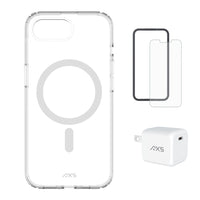 AXS - Ensemble de départ - Ultra Clear, protecteur d'écran et chargeur 30W pour iPhone 17e / 16e-Étui résistant aux chutes avec des poches d’air absorbant les chocs 