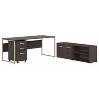 Bush Business Furniture - Bureau hybride 72 po L x 30 po P avec rangement et classeur, gris tempête (HYB014SGSU)-L'ensemble comprend : un bureau d'ordinateur de 72 po l x 30 po P, un classeur mobile à 3 tiroirs, une armoire de rangement basse avec portes et étagères