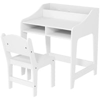Qaba - Ensemble bureau et chaise pour enfants avec étagères de rangement - Blanc-La table spacieuse permet d'écrire, de lire, de dessiner et de bricoler 