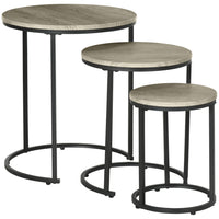 HOMCOM - Tables gigognes - gris - ensemble de 3-Avec un cadre en acier noir et un plateau à effet bois, cet ensemble de tables d’appoint modernes s’adapte facilement à tout décor 