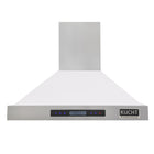 KUCHT KRH3615-W 36 po Hotte murale professionnelle - 900 CFM - Acier inoxydable/Blanc-La hotte professionnelle est équipée de trois ventilateurs puissants pouvant atteindre 900 CFM, offrant plusieurs niveaux de débit d’air et captant la fumée et les odeurs de cuisson dans un fonctionnement silencieux