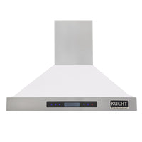 KUCHT KRH3615-W 36 po Hotte murale professionnelle - 900 CFM - Acier inoxydable/Blanc-La hotte professionnelle est équipée de trois ventilateurs puissants pouvant atteindre 900 CFM, offrant plusieurs niveaux de débit d’air et captant la fumée et les odeurs de cuisson dans un fonctionnement silencieux