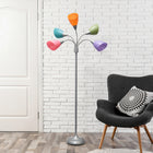 Simple Designs - Lampe de sol argentée à col de cygne réglable, 5 lampes, abat-jour multicolore fantaisie-5 x abat-jour en plastique (vert, lilas, corail, sarcelle, rose)