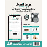 Cloud Tags - 10112 programmables QR Étiquettes - Paquet de 48-Autocollants de codes QR programmables multi-usages.