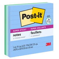 Feuillets super collants recyclés de Post-it, lignés, recyclés, collection Oasis, 4 po x 4 po, paquet de 3-Les feuillets super collants Post-it pour distributeur ont 2 fois plus de pouvoir adhésif