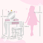 Qaba - Coiffeuse enfant avec miroir et tabouret - Motif licorne - Blanc-Dimensions: Table: 21.7" L x 13.5" W x 33.9" H (55 x 34 x 87 cm) 