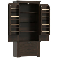 HOMCOM - Armoire de cuisine garde-manger 64 po avec portes et tiroirs - brun-Garde-manger brun foncé vieilli avec portes de grange et accents noirs dégage un charme de ferme 