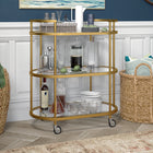 Hudson&Canal - Chariot de bar ovale Leif 30" de largeur - Laiton-Le dessus peut supporter 40 lb, les étagères du milieu et du bas peuvent supporter 20 lb chacune