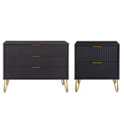 Manhattan Comfort - Dumbo table de chevet moderne à 2 tiroirs et commode à 3 tiroirs - noir - ensemble de 2-Commode de chambre moderne-contemporaine avec une touche de glamour comprenant une commode standard et une table de nuit 2.0