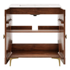 Modway - Vernon 30" Bois cannelé Armoire de coiffeuse avec évier - Blanc noyer-9