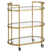 Hudson&Canal - Chariot de bar ovale Leif 30" de largeur - Laiton-Un design contemporain moderne pour votre cuisine, votre bureau, votre espace de divertissement et plus encore