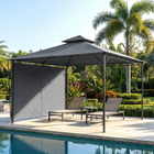 Outsunny - Pavillon de terrasse avec auvent extensible 10,5 pi l x 10,5 pi L - gris foncé-Le toit à double niveau améliore la circulation de l’air pour un espace extérieur frais et confortable