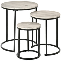 HOMCOM - Tables gigognes - gris - ensemble de 3-Avec un cadre en acier noir et un plateau à effet bois, cet ensemble de tables d’appoint moderne s’intègre facilement à tout décor 