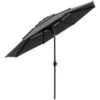 Outsunny - Parasol de marché à 3 niveaux avec manivelle et inclinaison par bouton-poussoir - 9 pi - gris clair-Parasol de terrasse de 9 pi (2,85 m) offre une protection suffisante dans le parc, le balcon ou d'autres espaces extérieurs