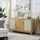 Manhattan Comfort - Ensemble de 4 : Meuble TV, bibliothèque, buffet et table d’appoint Sheridan style Mid-Century Modern - Nature-Poignée verticale en bois massif avec finition peinte