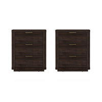 Manhattan Comfort - Evelyn 20" Table de nuit moderne à 3 tiroirs - Marron - Lot de 2-Table de nuit moderne pour chambre et salon lot de 2