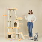 PawHut - Arbre à chat, grande tour à chat 67 po avec 7 poteaux à griffer - beige-Base large renforcée et sangle anti-basculement pour éviter les oscillations et assurer la sécurité
