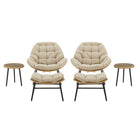 Manhattan Comfort - Ensemble de 6 fauteuils à bascule d'extérieur modernes Benson - Crème-Ensemble de conversation d'extérieur moderne 3 pièces avec 1 fauteuil, 1 repose-pieds et 1 table d'appoint