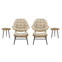 Manhattan Comfort - Ensemble de 6 fauteuils à bascule d'extérieur modernes Benson - Crème-Ensemble de conversation d'extérieur moderne 3 pièces avec 1 fauteuil, 1 repose-pieds et 1 table d'appoint