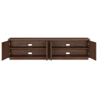 Hudson&Canal - Meuble TV Hanson pour téléviseurs jusqu'à 85 pouces - Noyer satiné-Nettoyer avec un chiffon doux et sec, sans produits chimiques agressifs ni produits de nettoyage abrasifs