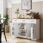 HOMCOM - Buffet de style ferme 47 po avec charnières à fermeture douce et étagères à épices - blanc-Trois tiroirs, trois armoires et quatre étagères de porte gardent votre cuisine organisée 