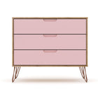 Manhattan Comfort - Rockefeller ensemble de commodes de chambre à coucher style milieu du siècle - nature et rose pâle - lot de 2-Pieds évasés en fil métallique à la mode pour une durabilité accrue