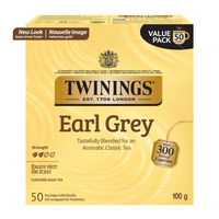 Twinings - Sachets de thé noir Earl Grey - paquet de 50-Préparé avec du thé noir, des arômes naturels et de l’écorce de bergamote pour offrir la saveur distinctive du thé Earl Grey