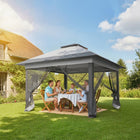 Outsunny - Tente gazébo auvent instantané 12 pi l x 12 pi L - Gris foncé-Pieds réglables sur 3 niveaux pour ajuster facilement la hauteur