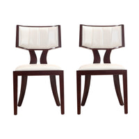 Manhattan Comfort - Lot de 2 chaises de salle à manger traditionnelles Pulitzer 46 cm, revêtement similicuir blanc perle et noyer-Chaise de salle à manger traditionnelle pour usage en salle à manger lot de 2