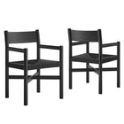 Modway - Alvia Bois Fauteuils à manger avec sièges tressés Ensemble de 2 - Noir-Chaises de salle à manger en bois massif