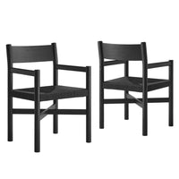 Modway - Alvia Bois Fauteuils à manger avec sièges tressés Ensemble de 2 - Noir-Chaises de salle à manger en bois massif
