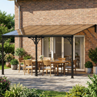 Outsunny - Tonnelle adossée 13 pi l x 10 pi L - pergola extérieure murale à toit rigide - brun-Les boulons et piquets inclus pour béton ou gazon assurent la stabilité contre les vents forts