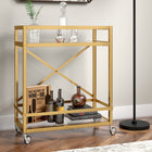Hudson&Canal - Chariot de bar Wilson 30" de largeur - Laiton-Une finition en laiton fabriquée à la main est appliquée sur le cadre en acier