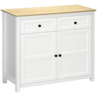 HOMCOM - Buffet 39,4 po L - blanc-Grand plateau, deux tiroirs et une armoire à deux niveaux pour un espace de rangement généreux 