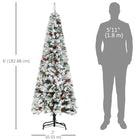 HOMCOM - Sapin de Noël artificiel 6' forme crayon enneigé - ouverture automatique-Construction à charnière/conception en sections/branches s'ouvrant automatiquement pour une installation rapide 