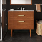 Modway - Cassia 36" Bois de teck Armoire de toilette de salle de bain (lavabo non inclus) - Naturel-Capsules de pied non marquées