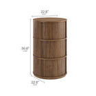 Modway - Clement Tribune ronde à piédestal Table de rangement avec portes coulissantes à tambour - Noyer-Portes coulissantes cannelées à tambours