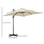 Outsunny - Parasol suspendu carré de patio 8 pi L x 8 pi l avec rotation à 360°, blanc-Mât en aluminium et huit baleines en acier avec revêtement en poudre soutiennent une toile en polyester de 200g résistante aux UV pour des années d'utilisation agréable  