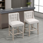HOMCOM - Tabourets de bar modernes rembourrés hauteur comptoir - beige - paquet de 2-Tissu polyester aspect lin et pieds en bois de caoutchouc pour un nettoyage facile et une bonne stabilité 
