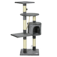 PawHut - Arbre à chat griffoir 46 po, centre d’activité multi-niveaux, gris-Un arbre d'activité complet à plusieurs niveaux et des poteaux à griffer pour chats d'intérieur 