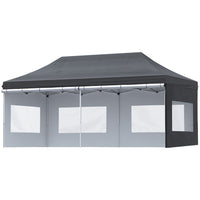 Outsunny - Tente auvent instantanée 20 pi l x 10 pi L avec sac à roulettes - Noir-Tente de fête 20' x 10' avec quatre parois amovibles, idéale pour une utilisation lors d'événements en plein air