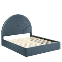 Modway - Solana Arqué Performance Velvet Lit plateforme Queen, Cadet Blue-Sellerie en velours Performance résistante aux taches