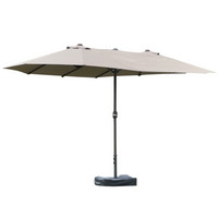 Outsunny - Parasol de patio avec manivelle de levage - 15 pi - gris clair-Parapluie à double auvent de 15 pi de long pour garder l’ombre sur n’importe quel balcon, terrasse, marché de jardin ou autre