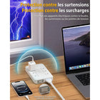 Huntkey - Parasurtenseur avec cordon détachable, 6 prises et 4 ports USB (2 USB-C, 2 USB-A) - blanc, paquet de 2-Ingénieusement conçu avec un espace supplémentaire entre les prises CA pour accommoder les adaptateurs d'alimentation volumineux et les grosses fiches sans bloquer les prises adjacentes.