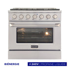 Kucht - 36 po Série KDF Cuisinière Pro Style au gaz propane - Acier inoxydable-La cuisinière à gaz à 6 brûleurs comprend un brûleur double de 20 000 BTU avec mode mijotage, un brûleur de 15 000 BTU, un brûleur de 12 000 BTU, deux brûleurs de 9 000 BTU et un brûleur de 6 000 BTU