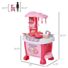Qaba - Cuisine pour enfants avec fonction lumière et son, accessoires jouets - rose - 38 pièces-Le four est ouvrable pour la cuisson ou comme espace de rangement, et les objets divers peuvent être placés sur l’étagère latérale 
