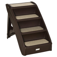 PawHut - Escalier pour chien pliable portable à 4 niveaux - brun foncé-Idéal pour les animaux âgés ou ayant des problèmes de mobilité 