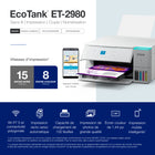 Epson - Imprimante multifonction couleur sans fil EcoTank ET-2980 à réservoirs d’encre géants - Blanc-IMPRESSION MOBILE SANS FIL — fonction d’impression mobile améliorée de l’application Epson Smart Panel offrant la commodité de l’impression et de la numérisation depuis un appareil intelligent